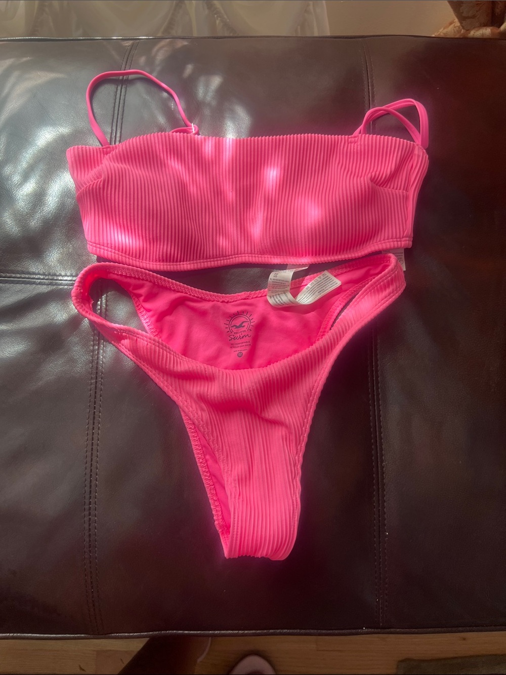 Hollister Hot Pink Ribbed Bikini Top size L and Bottom M